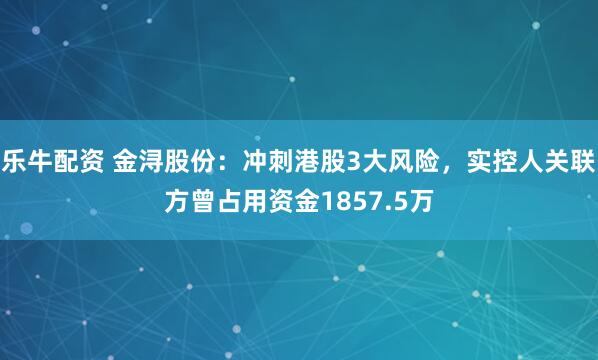 乐牛配资 金浔股份：冲刺港股3大风险，实控人关联方曾占用资金1857.5万